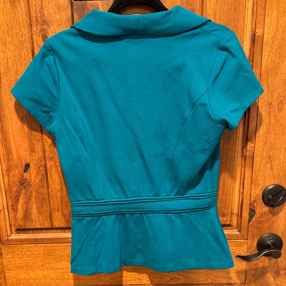 White House Black Market Teal Cowl Neck Blouse - Picture 4 of 5